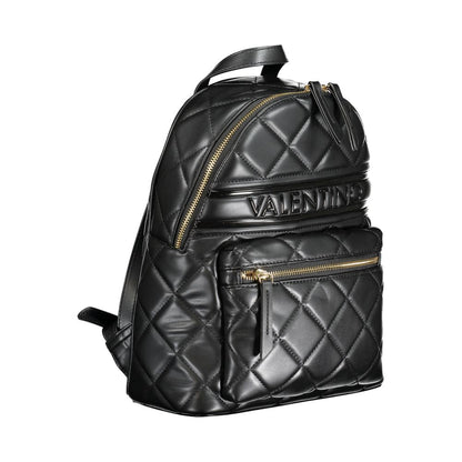 Mario Valentino Black Polyethylene Backpack with quilted design, adjustable straps, external pocket, and zip closure