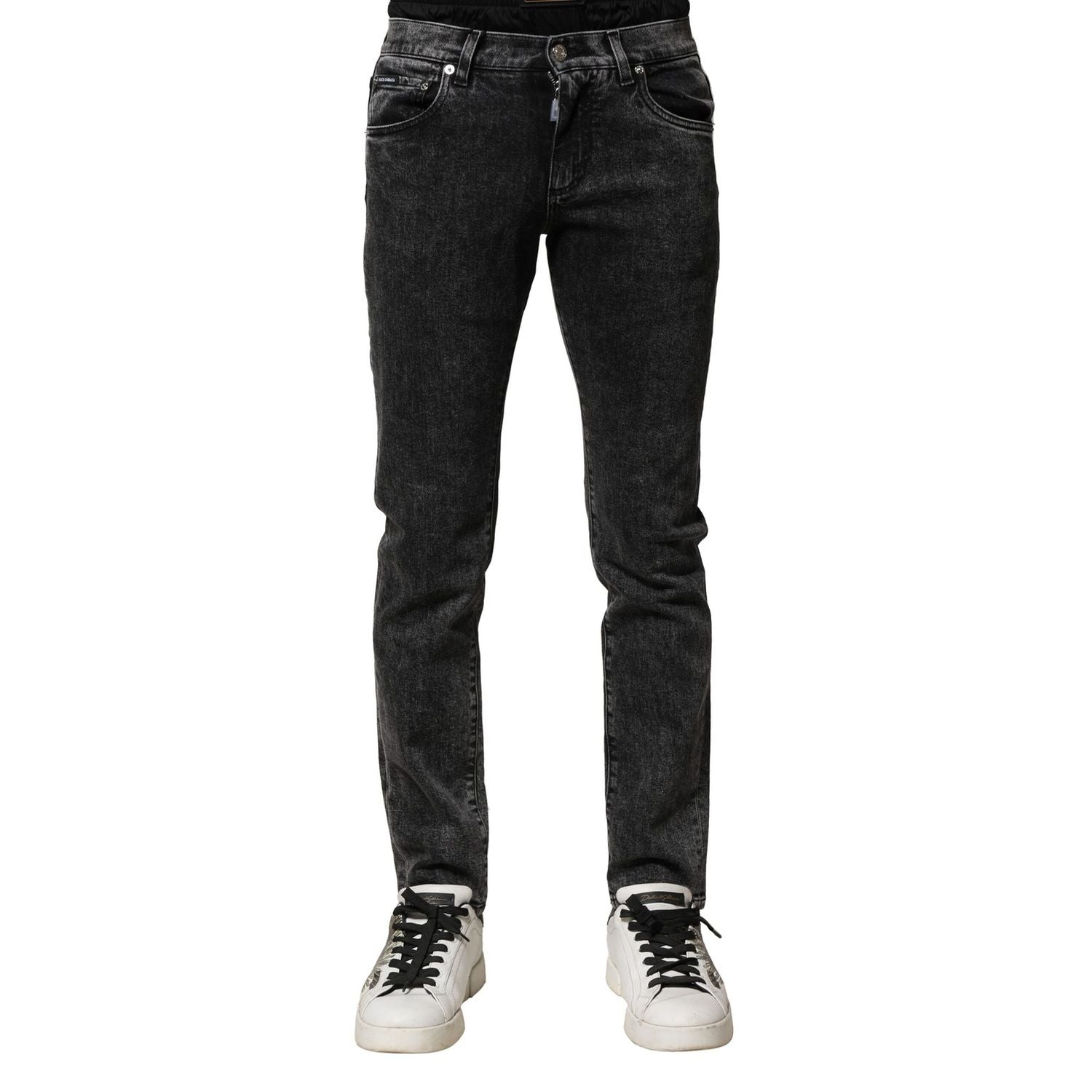 Dolce & Gabbana Black Washed Double Waistband Denim Jeans