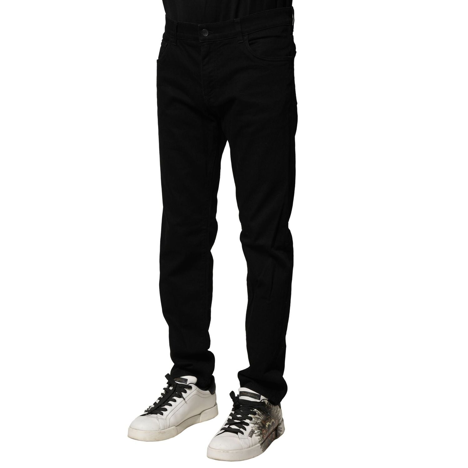 Dolce & Gabbana Black Cotton Tattered Slim Fit Men Denim Jeans