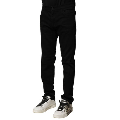 Dolce & Gabbana Black Cotton Tattered Slim Fit Men Denim Jeans
