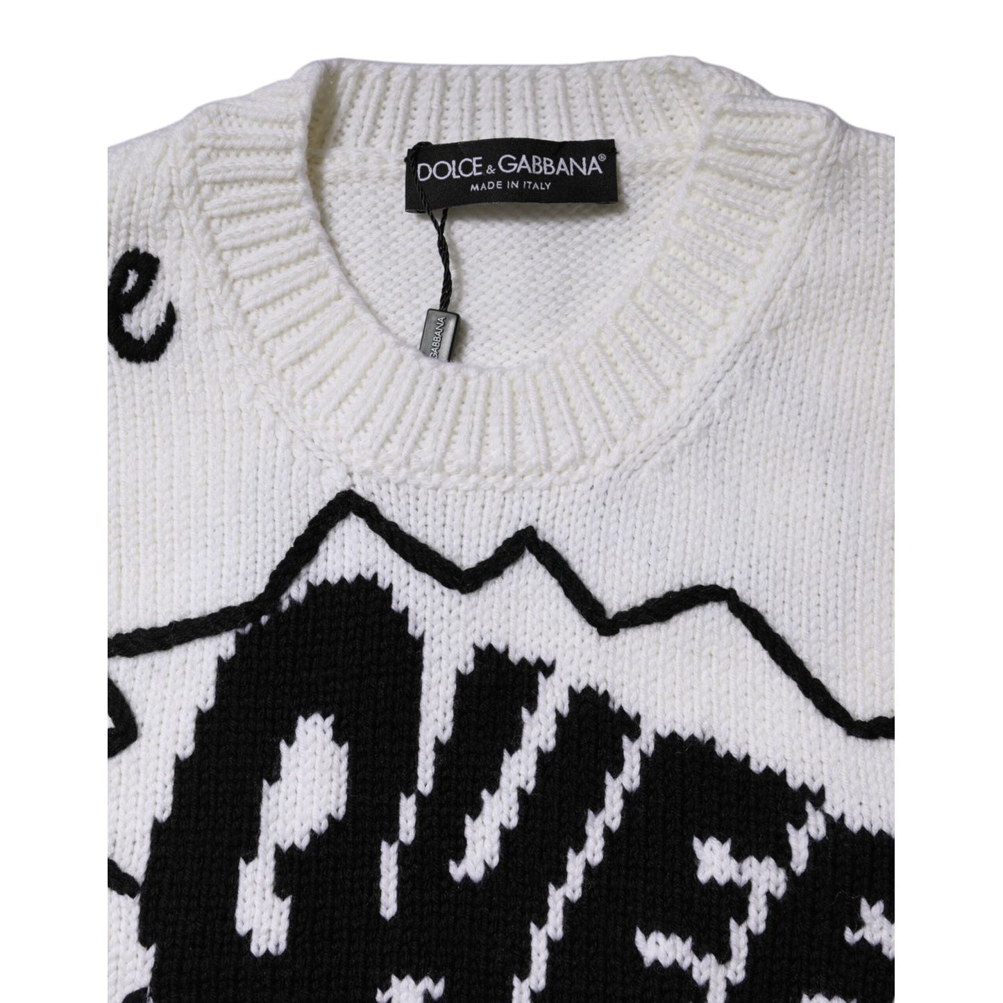 Dolce & Gabbana White Wool Knit Crew Neck Pullover Sweater