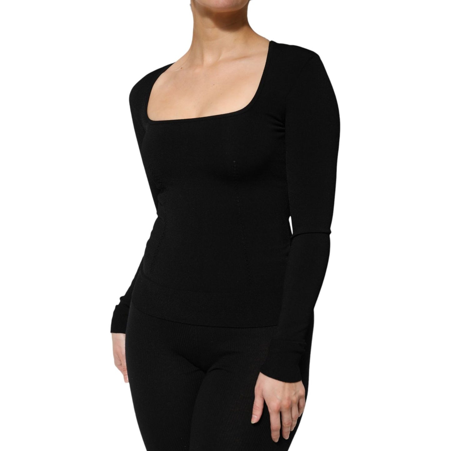 Dolce & Gabbana Black Square Neck Long Sleeves Pullover Top