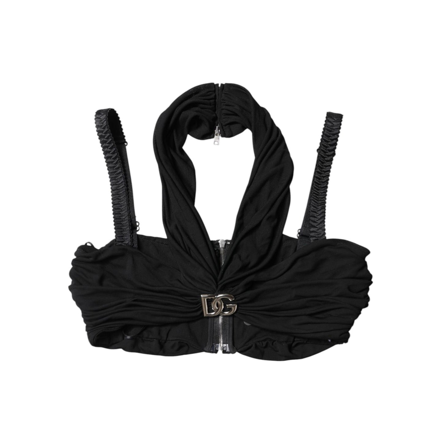 Dolce & Gabbana Black Cropped Viscose Halter Bustier Top