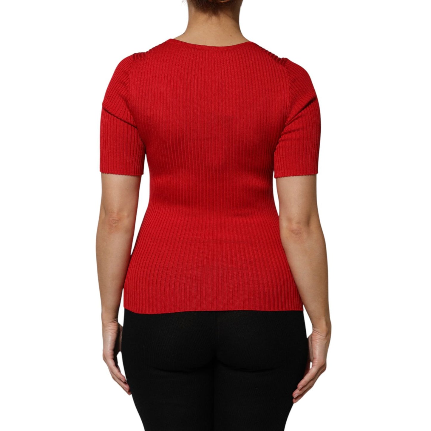 Dolce & Gabbana Red Round Neck Short Sleeves Pullover Top