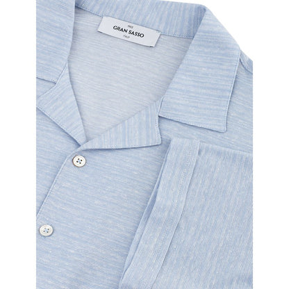 Gran Sasso Blue Linen And Cotton Shortsleeve Shirt
