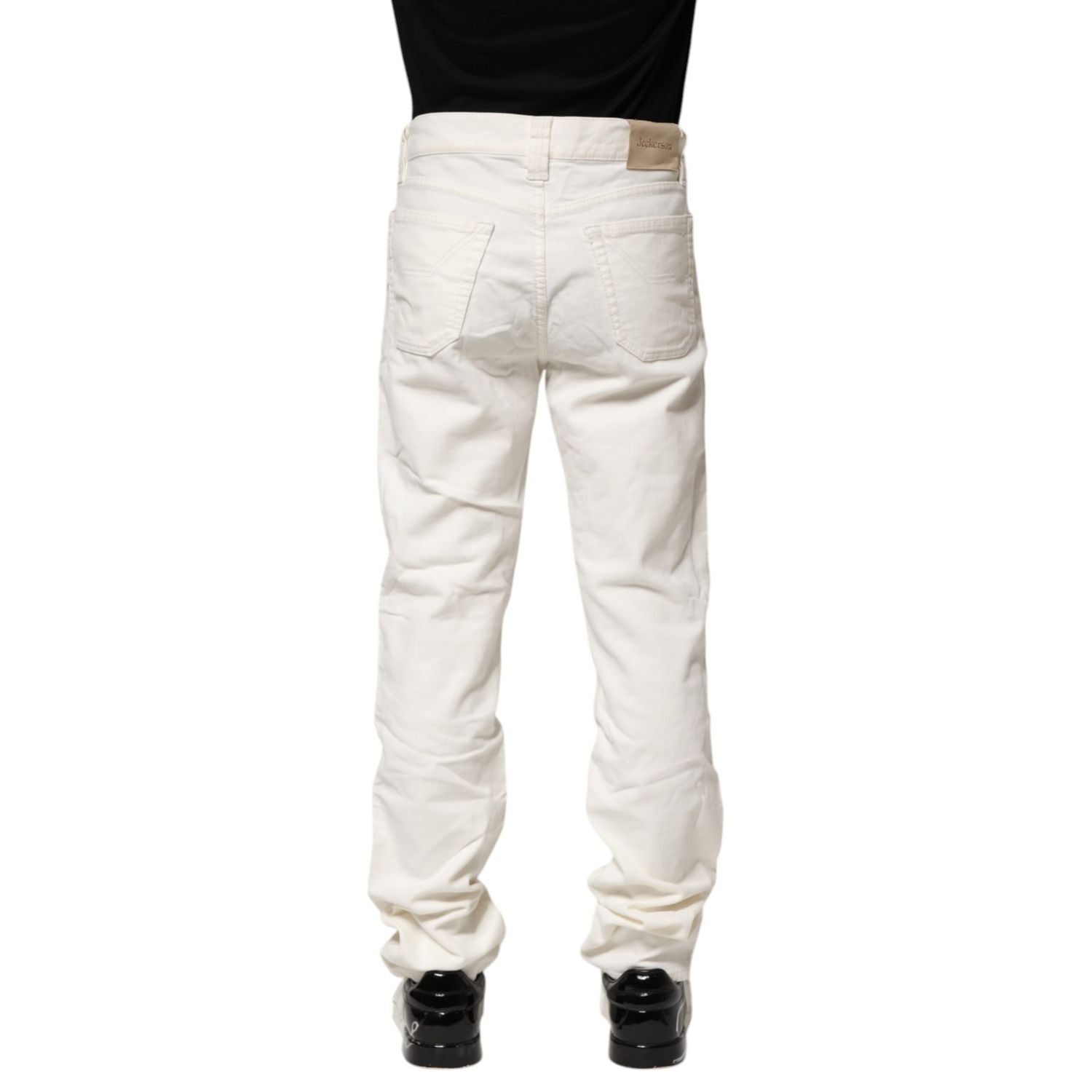 Jeckerson White Cotton Stretch Straight Fit Men Denim Jeans
