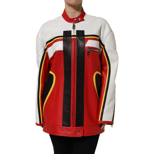 Dolce & Gabbana Multicolor Leather Biker Full Zip Coat Jacket JKT41463-40