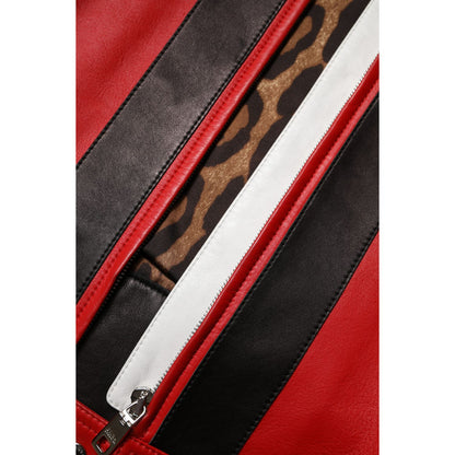 Dolce & Gabbana Multicolor Leather Biker Full Zip Coat Jacket