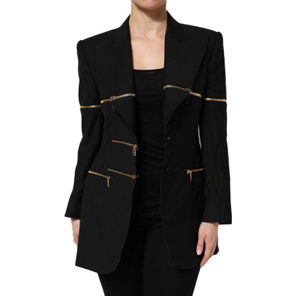 Dolce & Gabbana Black Wool Zipper Detailing Blazer Jacket