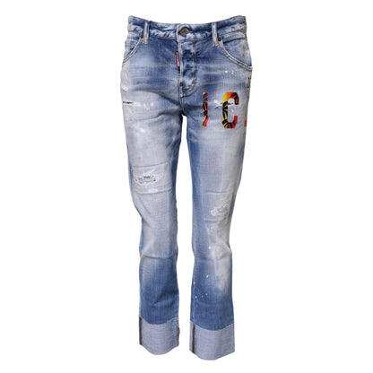Dsquared² Blue Washed Cotton Mid Waist Skinny Denim Jeans