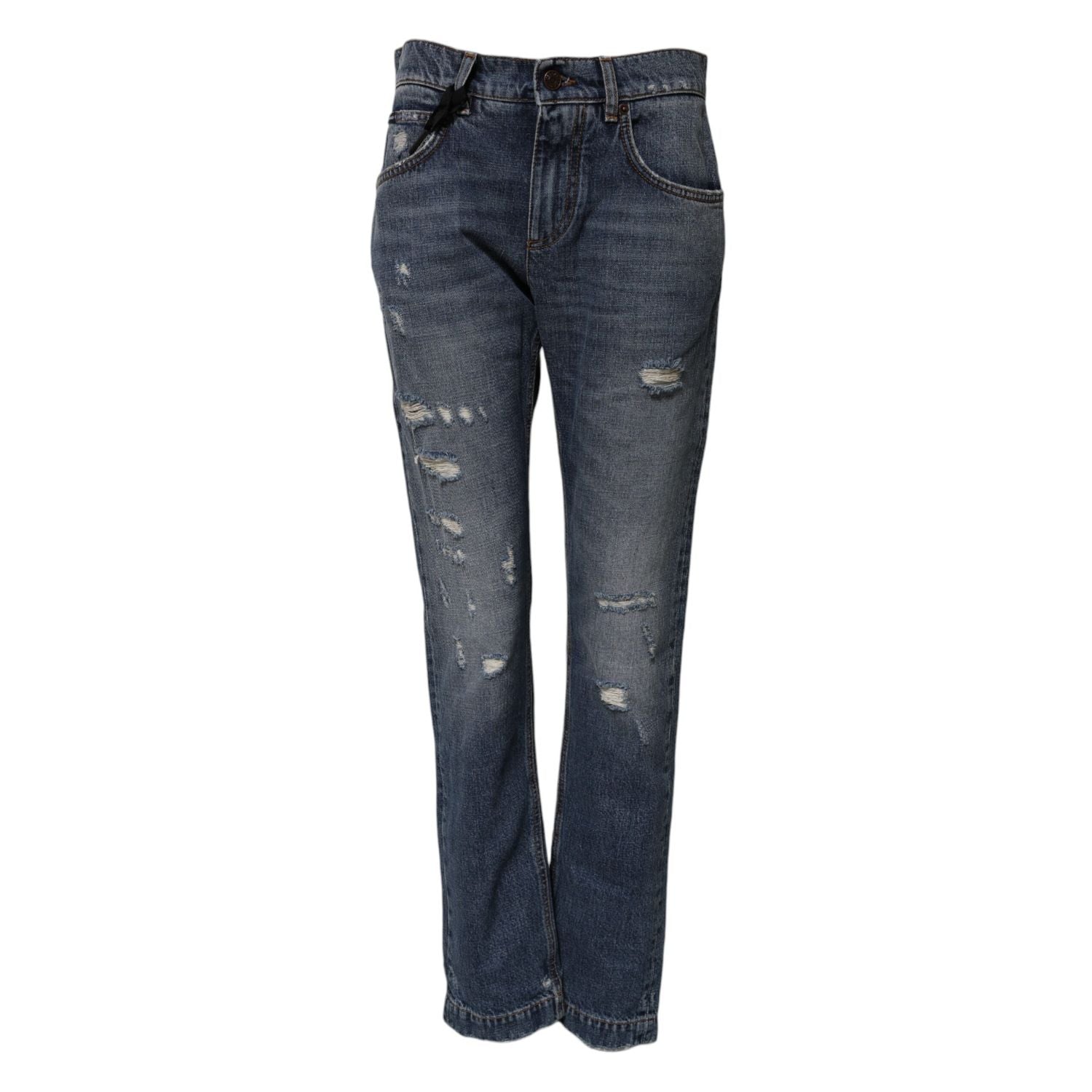 Dolce & Gabbana Blue Cotton Tattered Boyfriend Denim Jeans