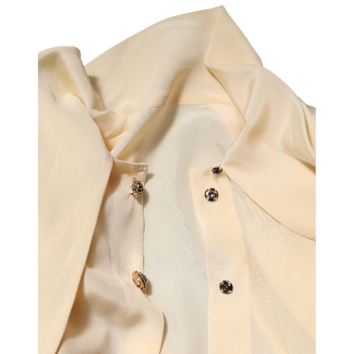 Dolce & Gabbana Light Yellow Ascot Collar Buttoned Blouse Top