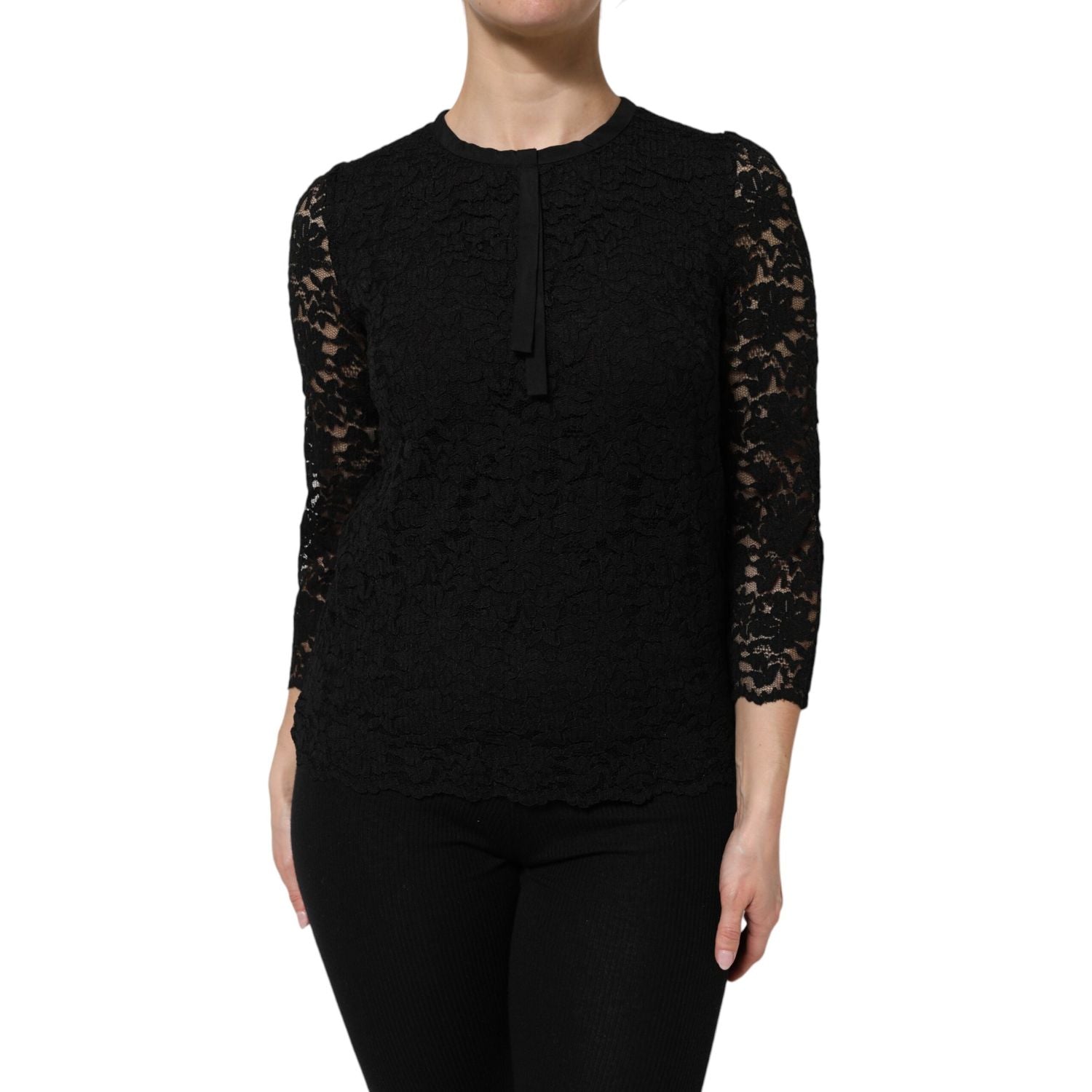 Dolce & Gabbana Black Nylon Lace Long Sleeve Blouse Top