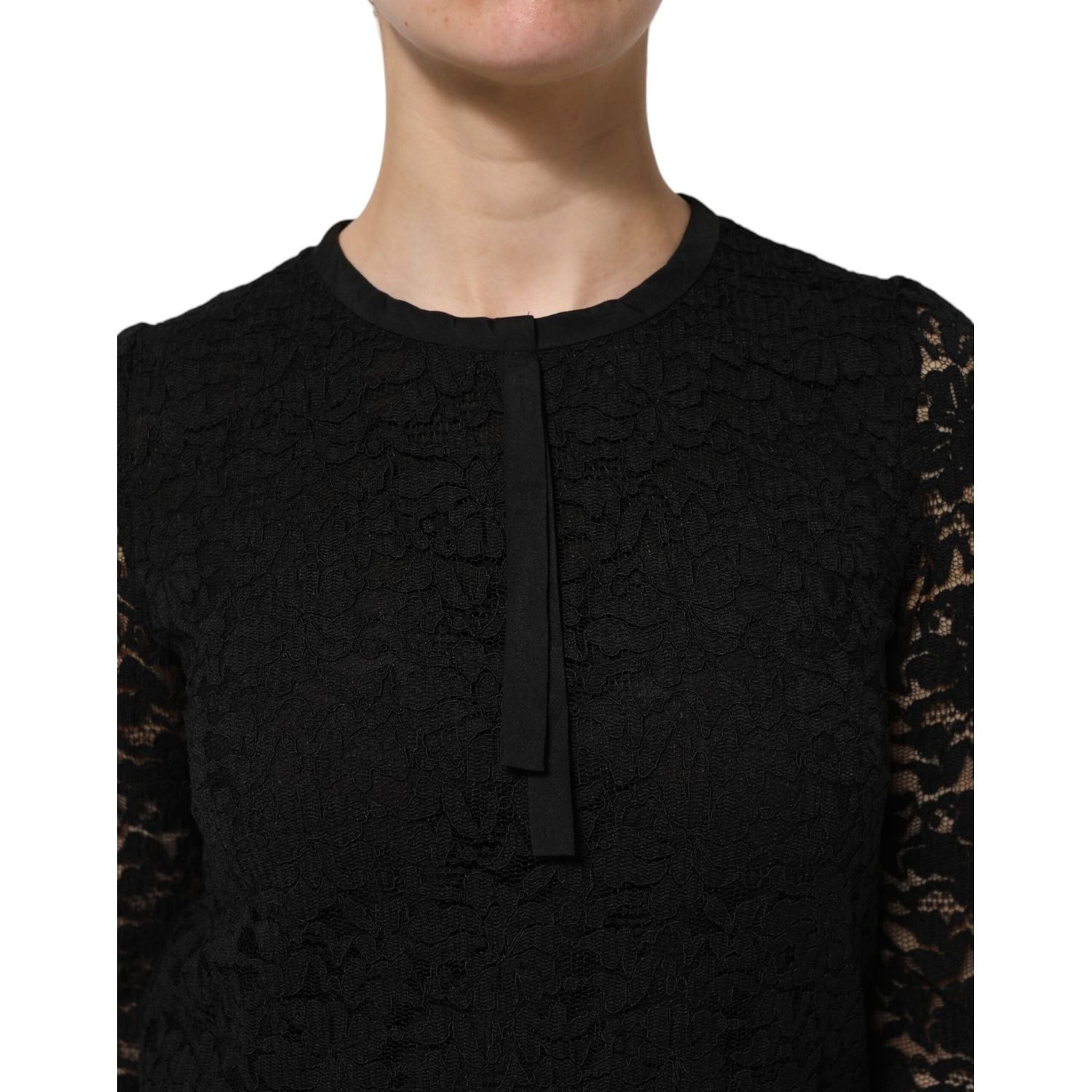 Dolce & Gabbana Black Nylon Lace Long Sleeve Blouse Top