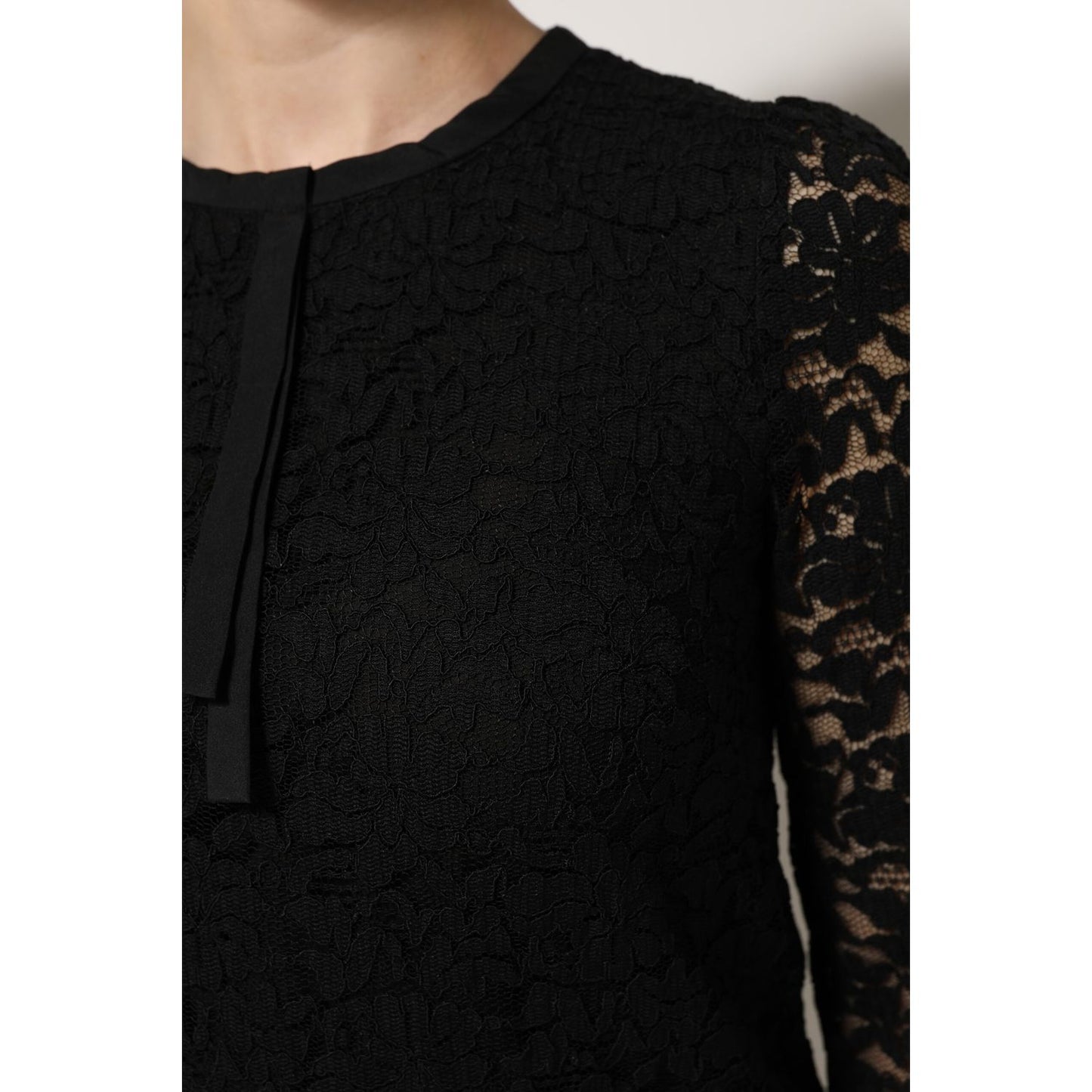 Dolce & Gabbana Black Nylon Lace Long Sleeve Blouse Top