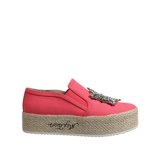 Twinset Pink Canvas Crystal Embellished Slip On Shoes