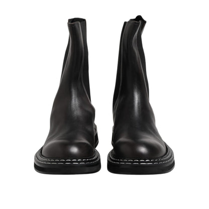 Dolce & Gabbana Black Leather Mid Calf Boots Flats Shoes