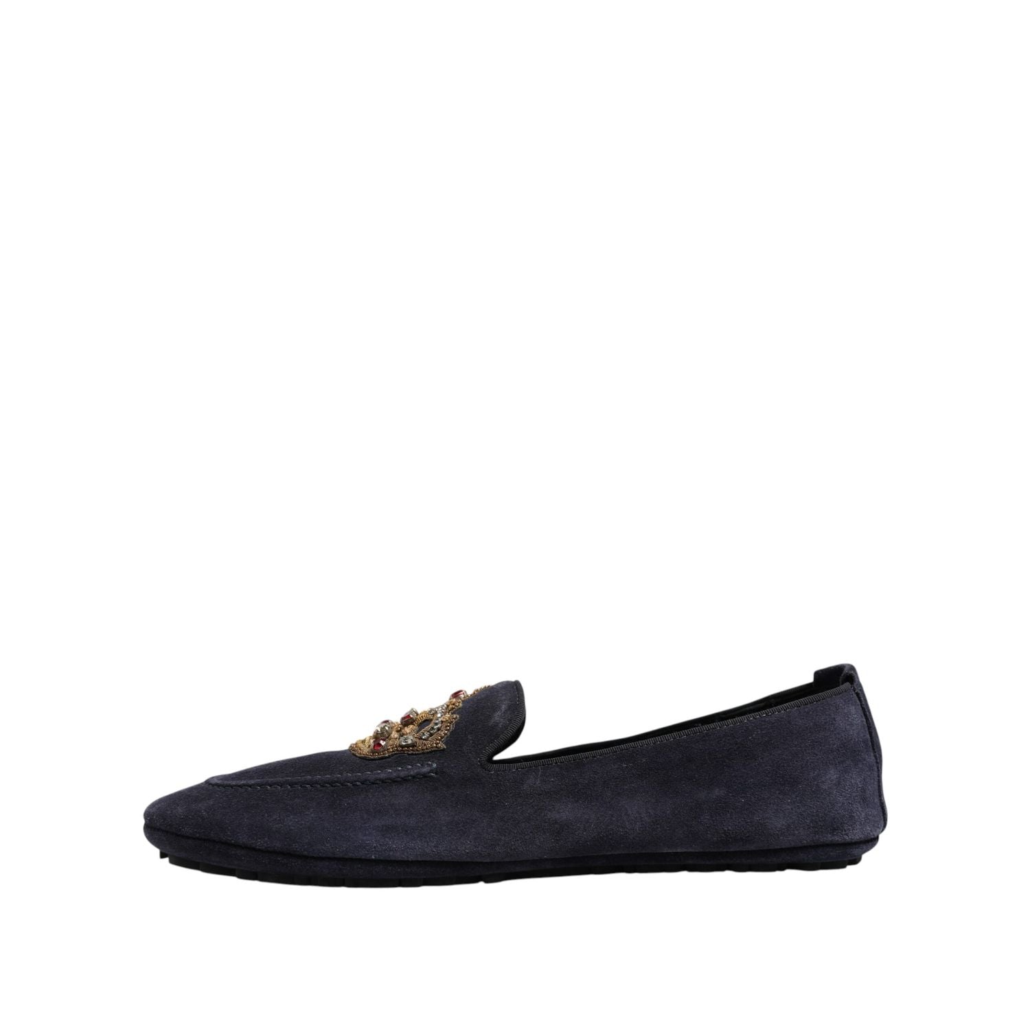 Dolce & Gabbana Blue Suede Crown Crystal Loafers Dress Shoes