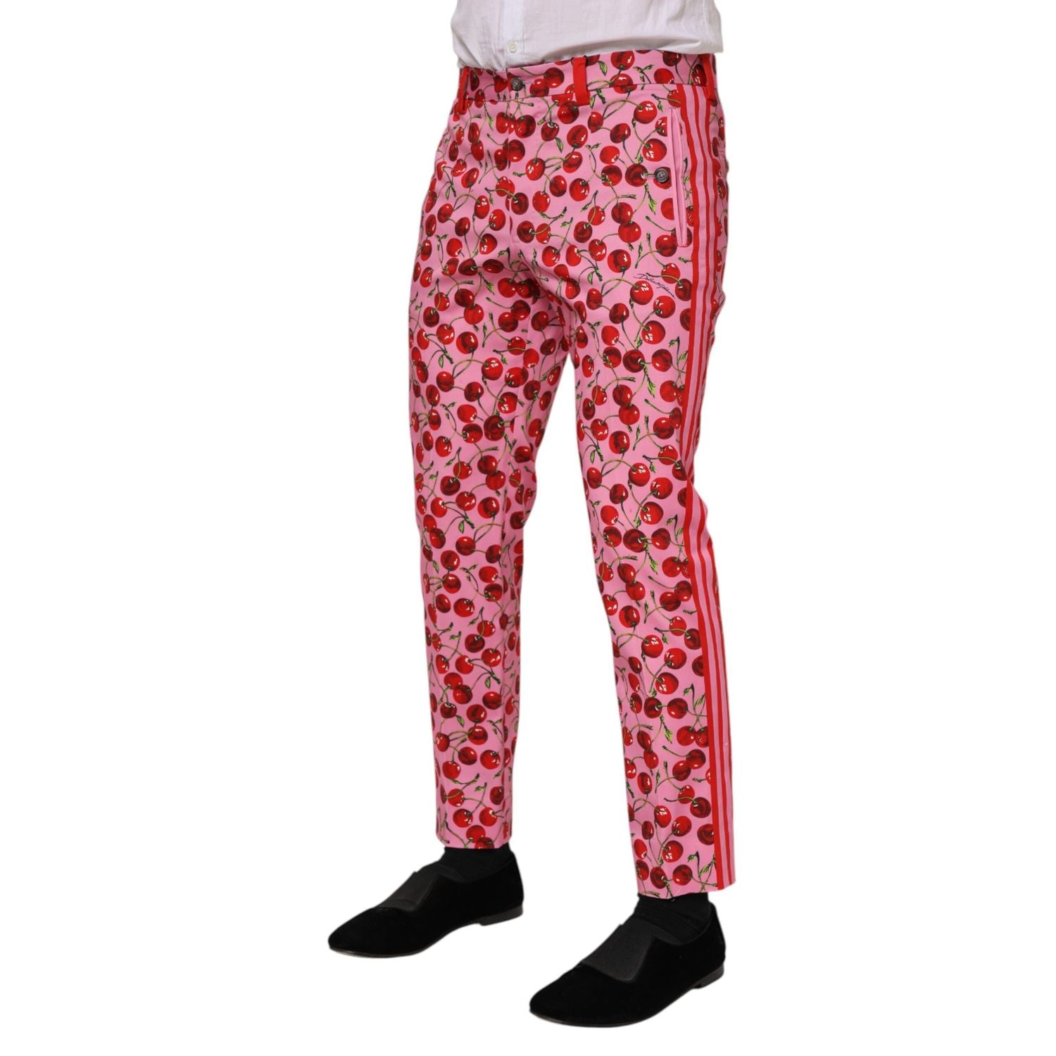 Dolce & Gabbana Pink Cherry Print Cotton Dress Pants