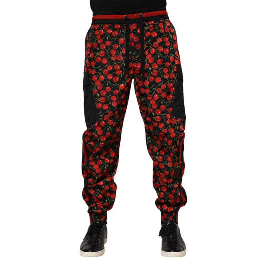 Dolce & Gabbana Black Red Cherry Print Men Sweatpants Pants