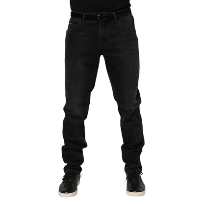 Dolce & Gabbana Black Cotton Logo Plaque Skinny Denim Jeans