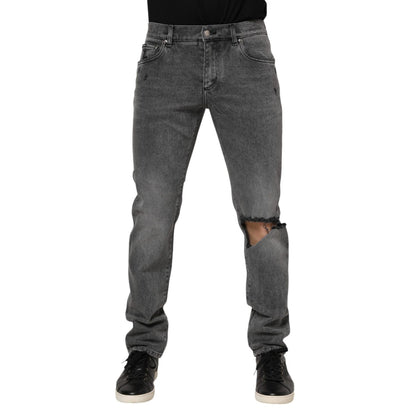 Dolce & Gabbana Gray Cotton Logo Plaque Denim Jeans