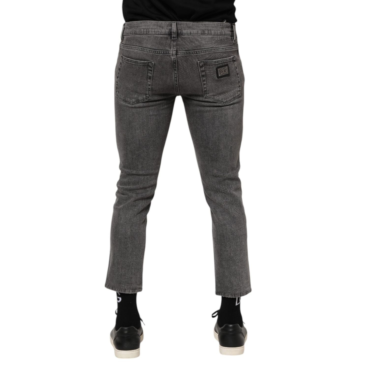 Dolce & Gabbana Gray Cotton Logo Plaque Men Denim Jeans