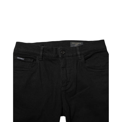 Dolce & Gabbana Dark Blue Cotton Logo Plaque GOLD Denim Jeans