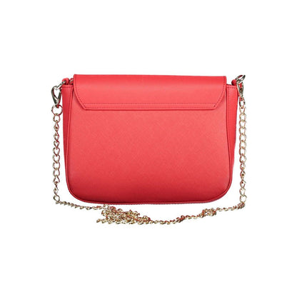 Mario Valentino Red Polyethylene Handbag with chain strap and external pocket, showcasing elegant design and functionality.