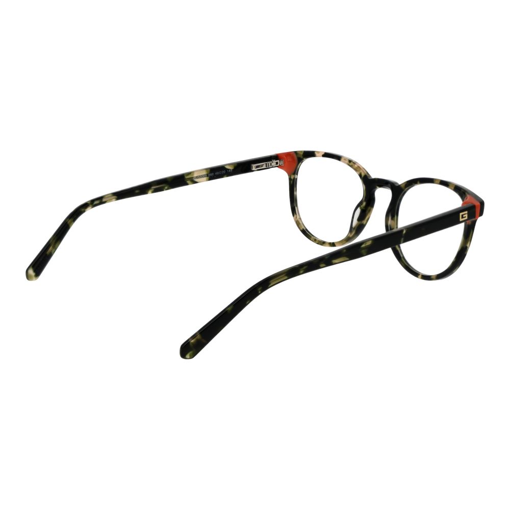 Guess Green Men Glasses Frame in acetate full-rim, round style, demo plastic lenses, with spring hinge. Includes branded case.