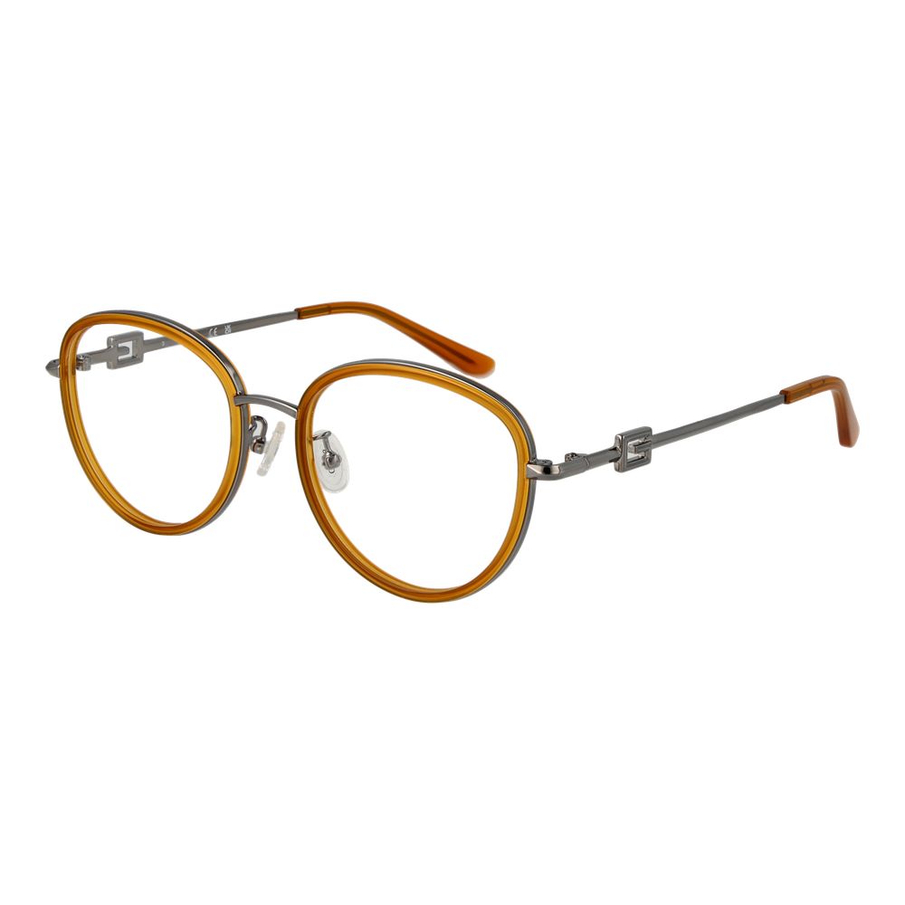 Alt Tag: Guess Orange Women Glasses Frame, full-rim metal, round style with branded case, size 53-18-145, frame width 140mm, temples length 145mm.