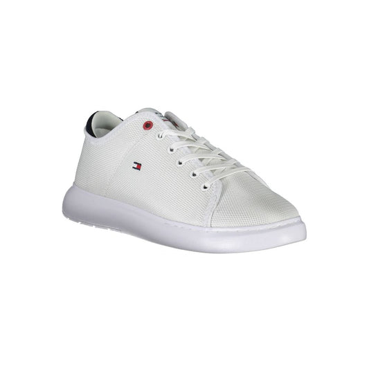 Tommy Hilfiger White Polyester Sneaker with logo, contrasting details, and recycled material on a contrasting sole