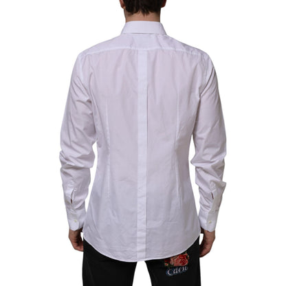 Dolce & Gabbana White Cotton GOLD Long Sleeves Formal Shirt