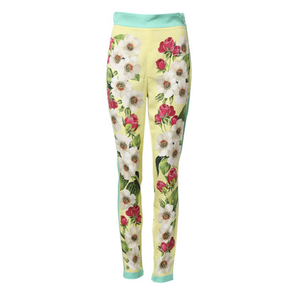 Dolce & Gabbana Yellow Silk Floral Leggings Pants