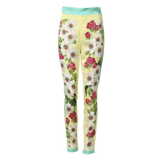 Dolce & Gabbana Yellow Silk Floral Leggings Pants