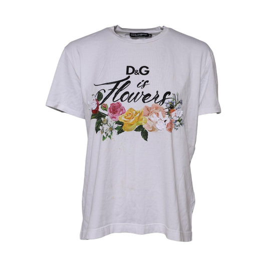 Dolce & Gabbana White Printed Cotton Short Sleeves T-shirt