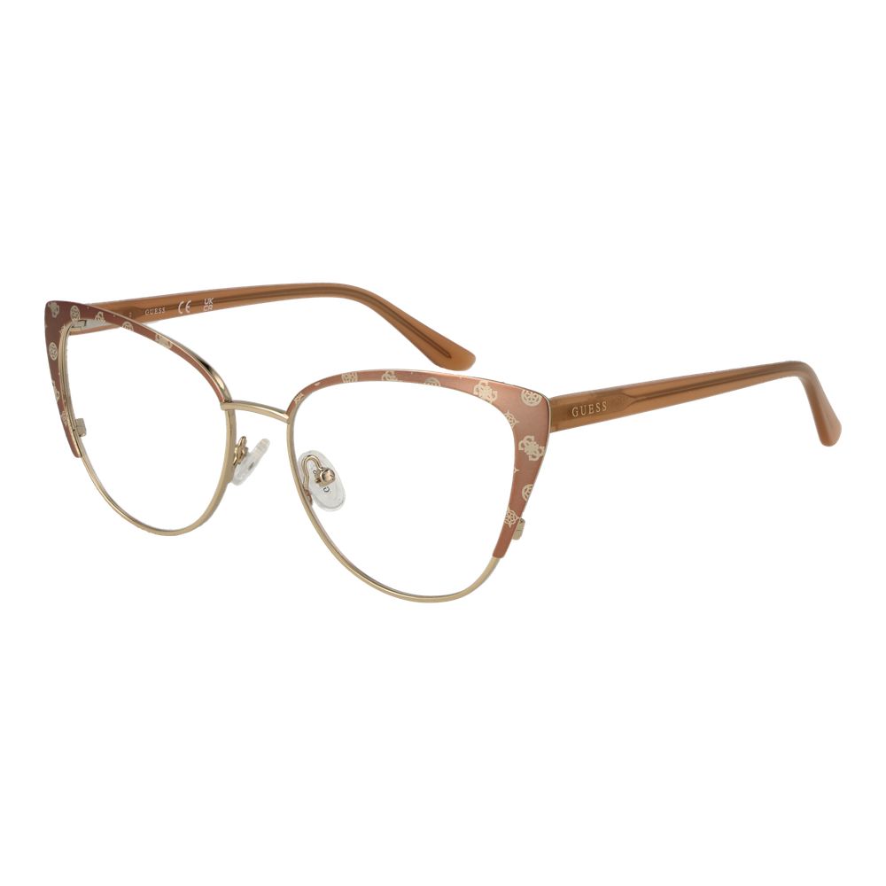 Guess Gold Women Glasses Frame with full-rim metal cat-eye design and demo plastic lenses, suitable for women seeking stylish eyewear.
