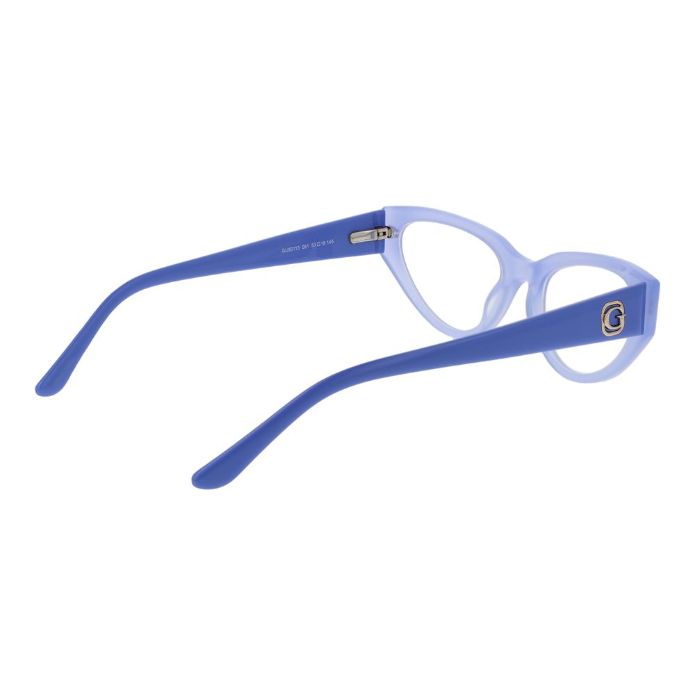 Guess Purple Women Glasses Frame with acetate cat eye design, full-rim style, and spring hinge for comfort and style; includes branded case.