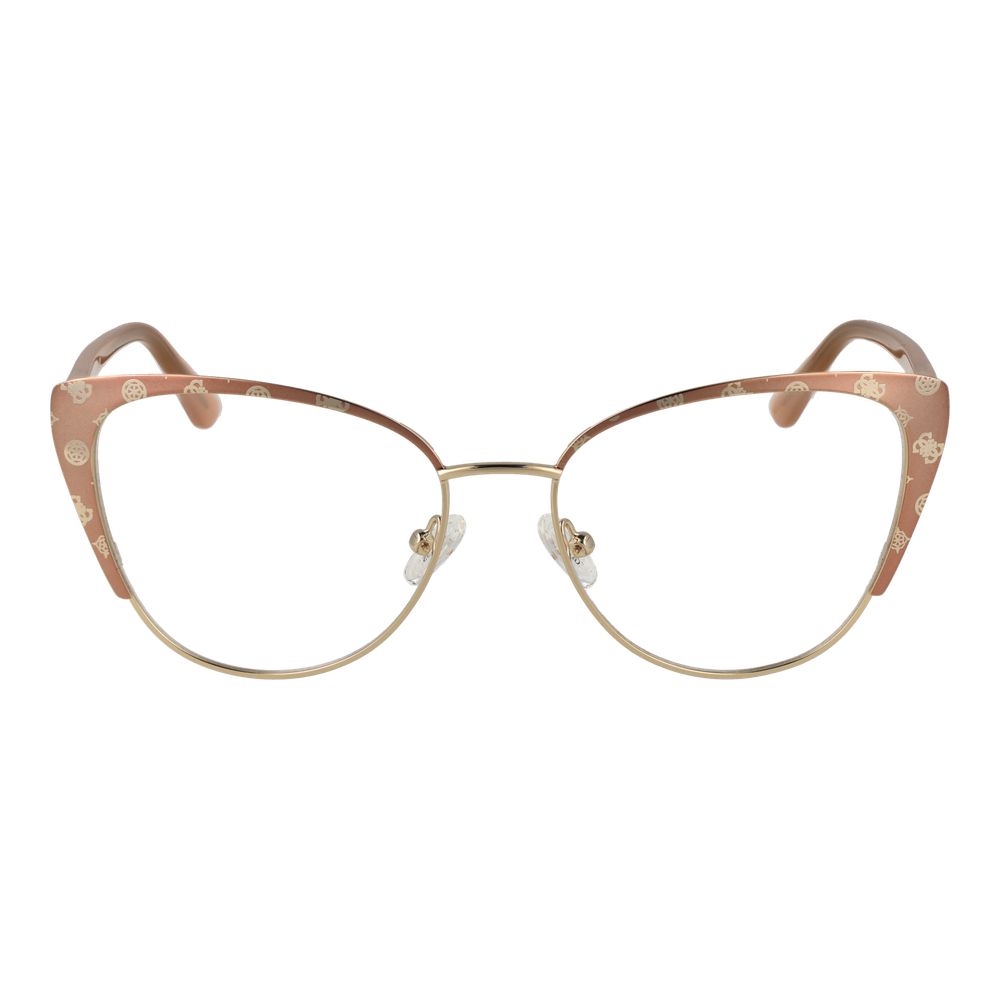 Guess Gold Women Glasses Frame, full-rim cat eye style with metal frame, size 53-16-145, spring hinge, includes branded case.