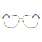 Guess Gold Women Glasses Frame, full-rim square style with metal gold frame and blue accents, includes branded case.