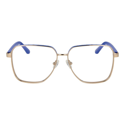 Guess Gold Women Glasses Frame, metal full-rim square style with demo lenses, 57-13-140 size, includes branded case.