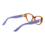 Guess Brown Women Glasses Frame, full-rim acetate cat eye with purple temples, demo lenses, includes branded case.