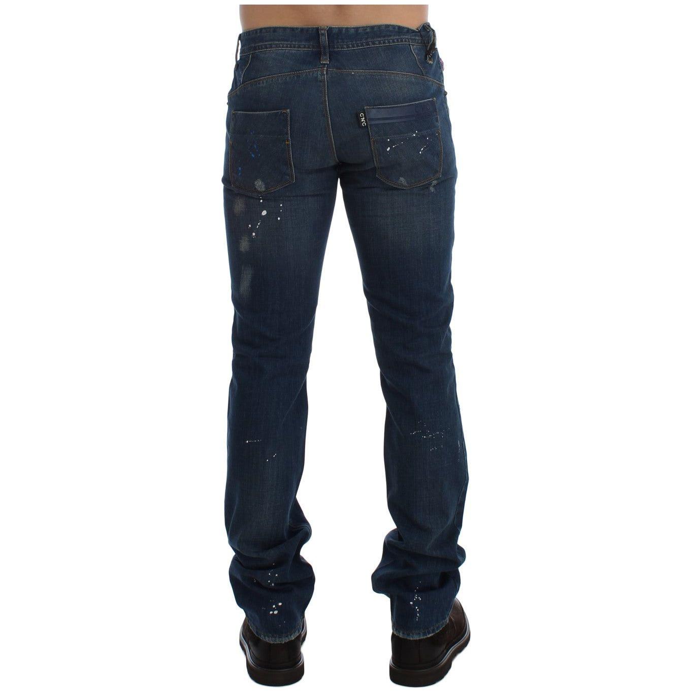 Costume National Blue Wash Paint Slim Fit Pants Jeans