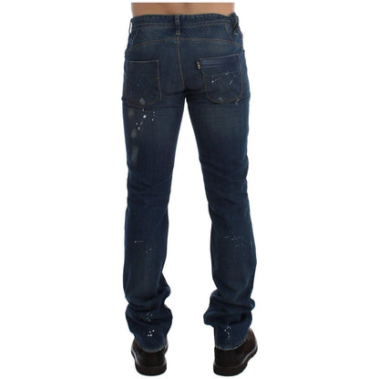 Costume National Blue Wash Paint Slim Fit Pants Jeans