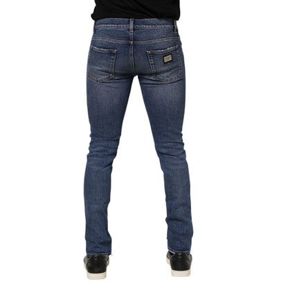 Dolce & Gabbana Blue Washed Skinny Cotton Tattered Denim Jeans
