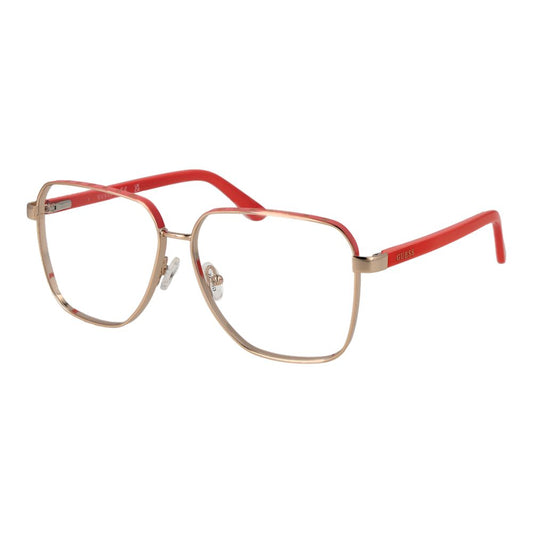 Guess Gold Women Glasses Frame, gold metal square full-rim glasses with demo lenses, includes branded case.