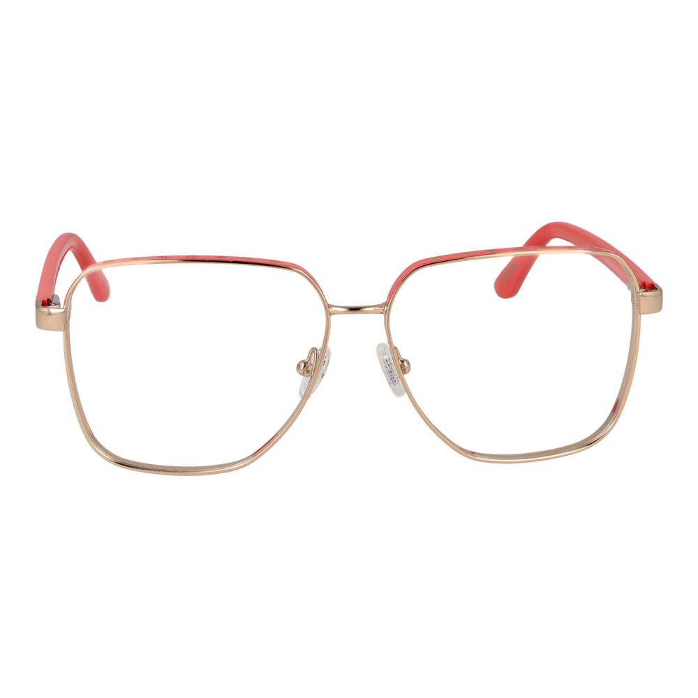 Guess Gold Women Glasses Frame, full-rim metal square eyewear with demo plastic lenses, includes case.