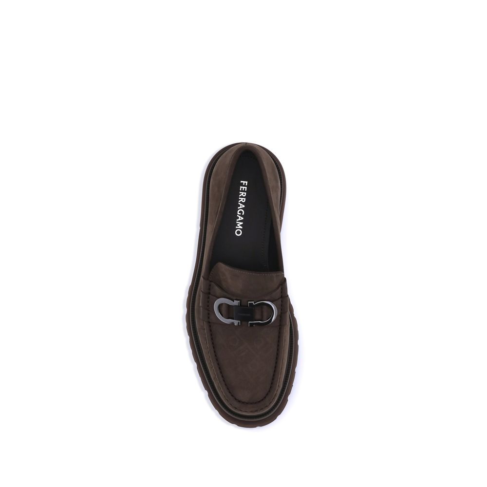 Ferragamo Brown Calf Leather Bos Taurus Slip-On Loafers