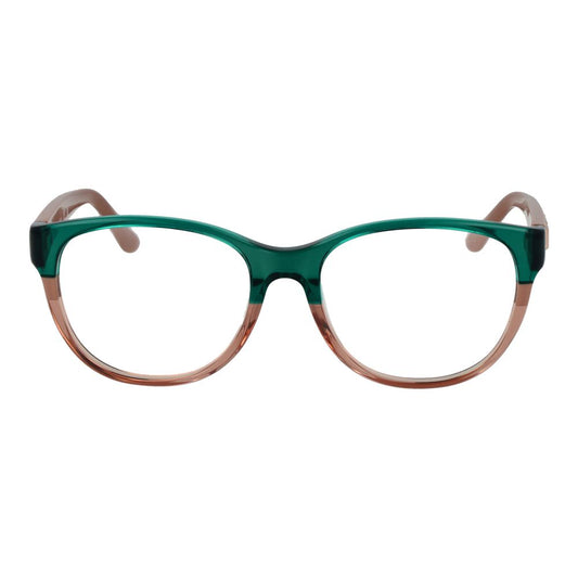 Guess Green Women Glasses Frame, full-rim round style in green acetate with demo lenses, includes branded case, ideal for chic fashion.