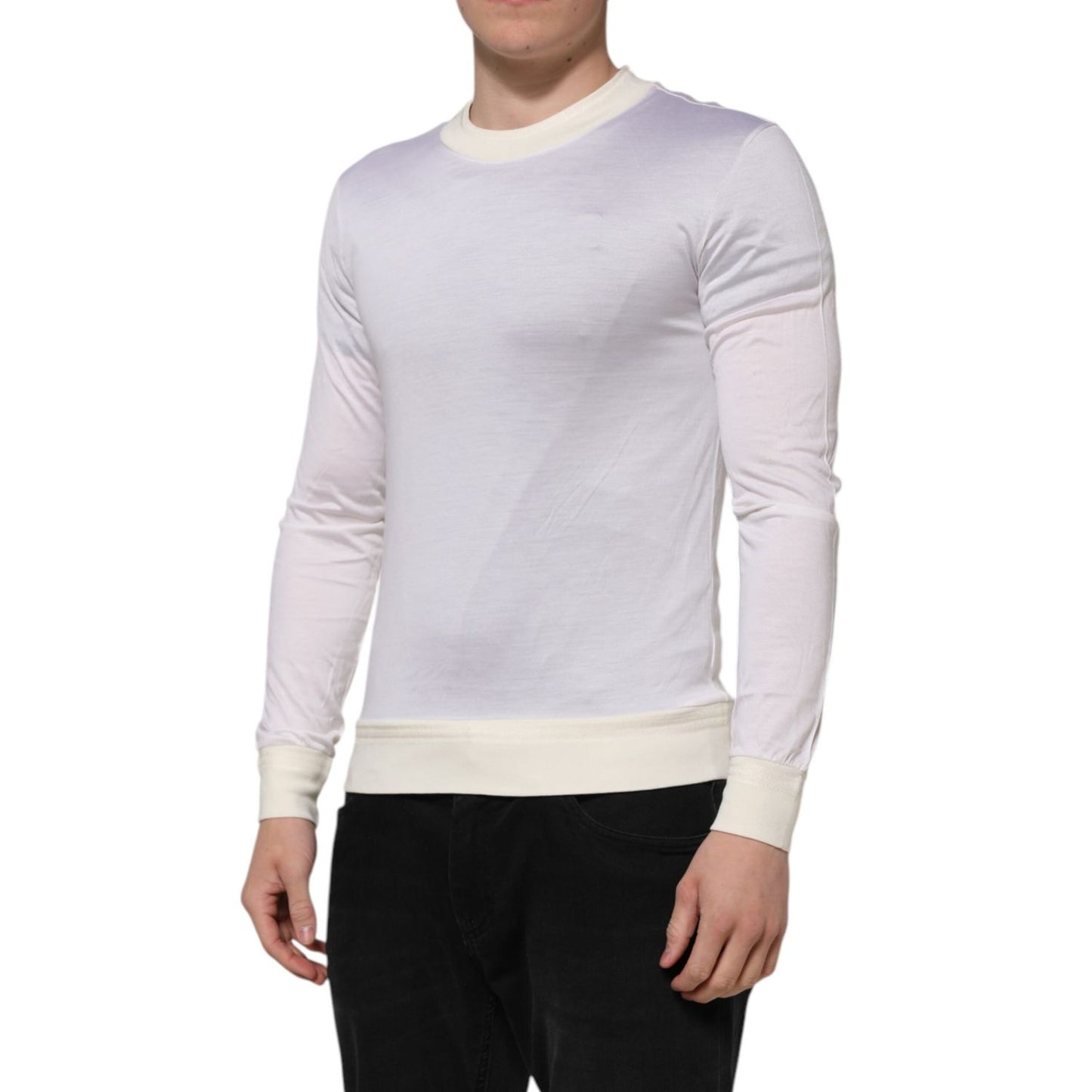 Dolce & Gabbana White Silk Crew Neck Long Sleeves T-shirt
